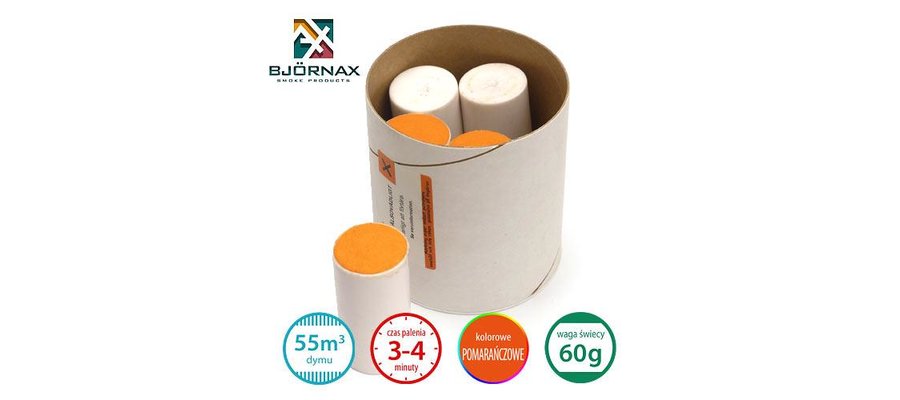 Świece dymne kolorowe Bjornax Colour Smoke AX-60 (60g/55 m3/3-4 min.), pomarańczowe - zdjęcie