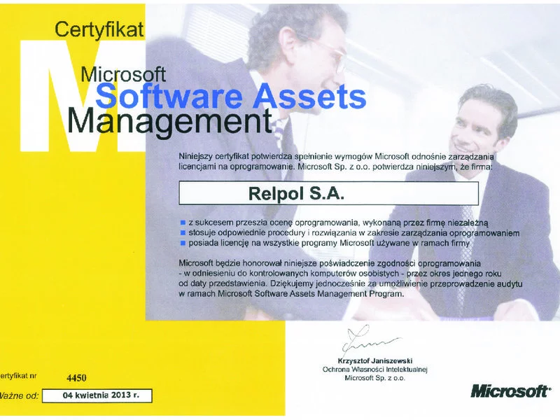 Certyfikat Microsoft dla firmy Relpol S.A. - zdjęcie