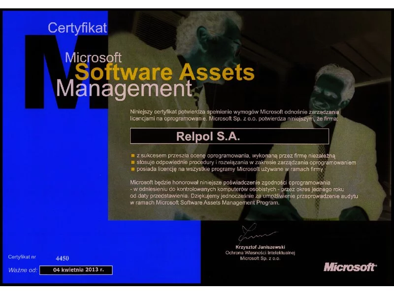 Certyfikat Microsoft dla firmy Relpol S.A. zdjęcie