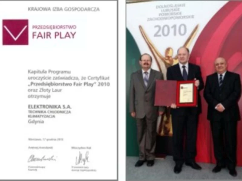Złoty Laur w Programie Promocji Kultury Przedsiębiorczości „Przedsiębiorstwo Fair Play 2010” dla spółki Elektronika S.A. - zdjęcie