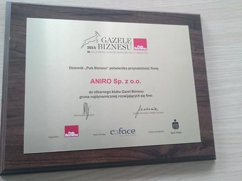Tytuł Gazeli Biznesu 2015 dla ANIRO po raz 5ty z rzędu - zdjęcie