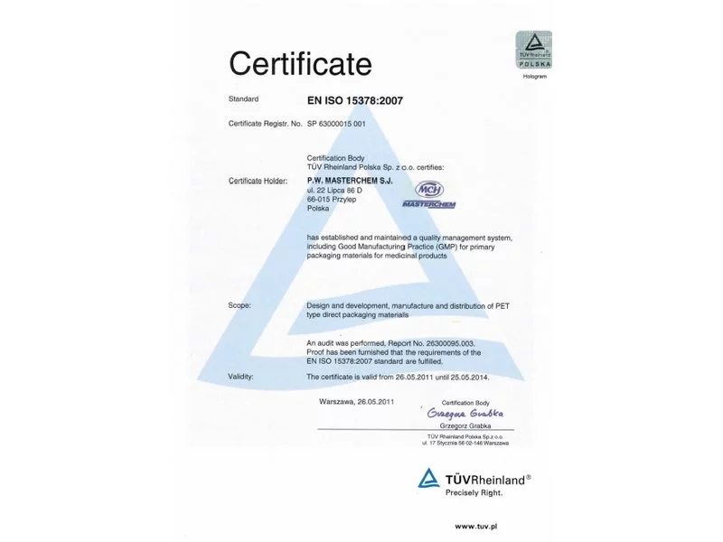Certyfikat ISO 15378 w MASTERCHEM zdjęcie
