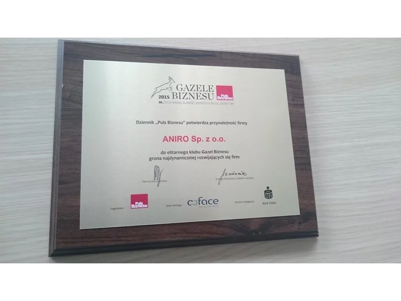 Tytuł Gazeli Biznesu 2015 dla ANIRO po raz 5ty z rzędu zdjęcie