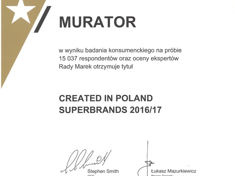 MURATOR z tytułem Created In Poland Superbrands 2016/17 - zdjęcie