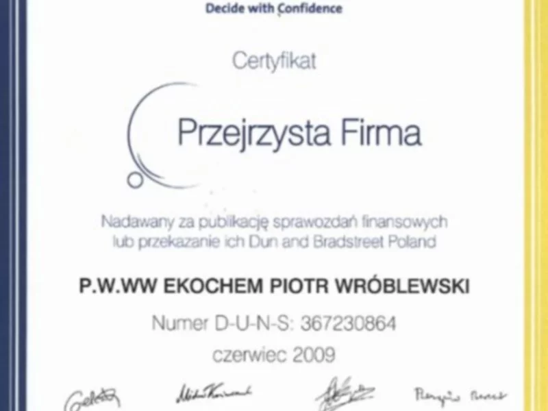 Certyfikat "PRZEJRZYSTA FIRMA" - zdjęcie