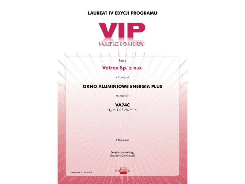 Vetrex laureatem Programu &#8222;VIP-Najlepsze Okna i Drzwi&#8221; zdjęcie