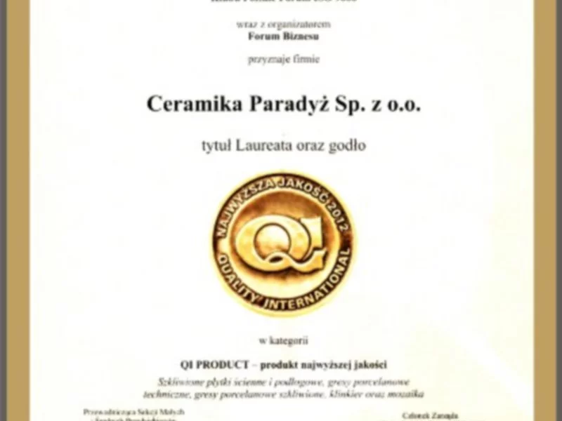 Produkty Ceramiki Paradyż nagrodzone w konkursie Najwyższa Jakość Quality International 2012 - zdjęcie