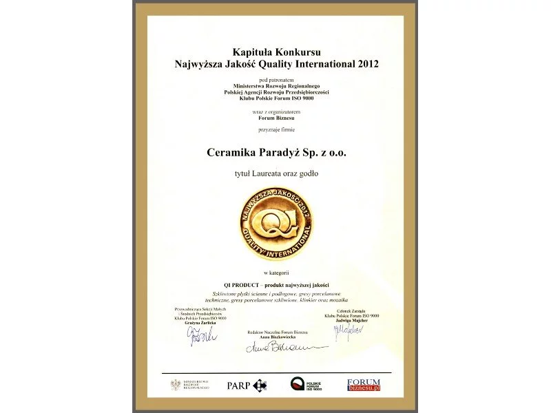 Produkty Ceramiki Paradyż nagrodzone w konkursie Najwyższa Jakość Quality International 2012 zdjęcie