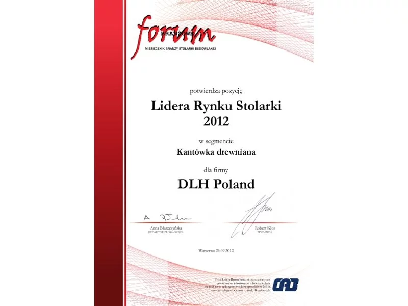 DLH Poland &#8222;Liderem Rynku Stolarki&#8221; 2012 zdjęcie