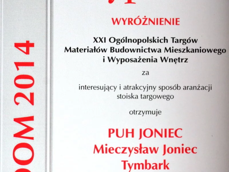 Wyróżnienie i Dyplom dla firmy JONIEC - zdjęcie