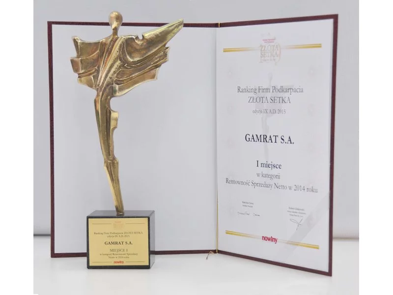 GAMRAT SA na najwyższym podium w kategorii Rentowność Sprzedaży Netto w 2014 roku zdjęcie