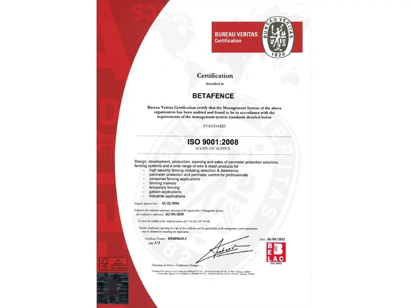 Certyfikat ISO 9001 ponownie przyznany Betafence zdjęcie