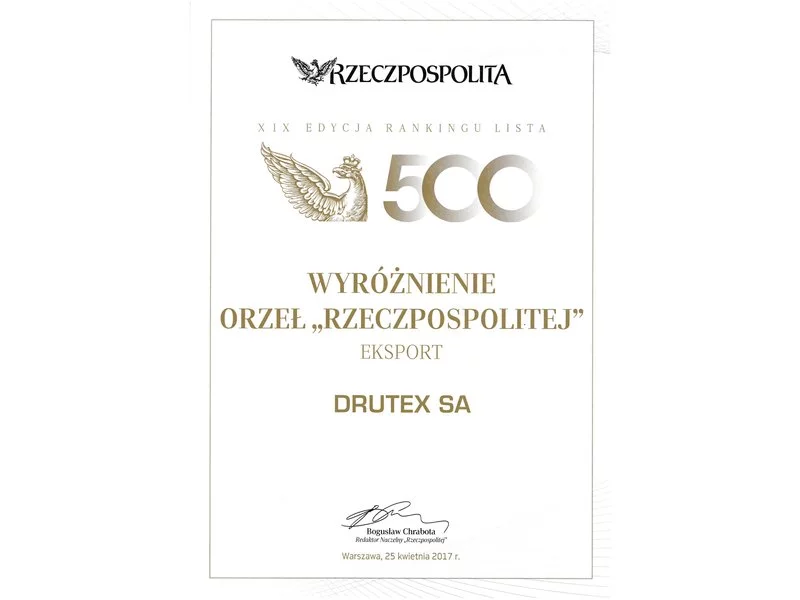 Drutex z wyróżnieniem za eksport i nominacją do nagrody Orła &#8222;Rzeczpospolitej&#8221;. zdjęcie