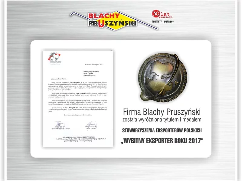 Blachy Pruszyński Wybitnym Eksporterem Roku 2017 - zdjęcie