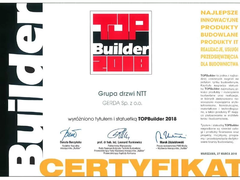 Grupa drzwi GERDA NTT wyróżniona - TOPBuilder 2018 - zdjęcie