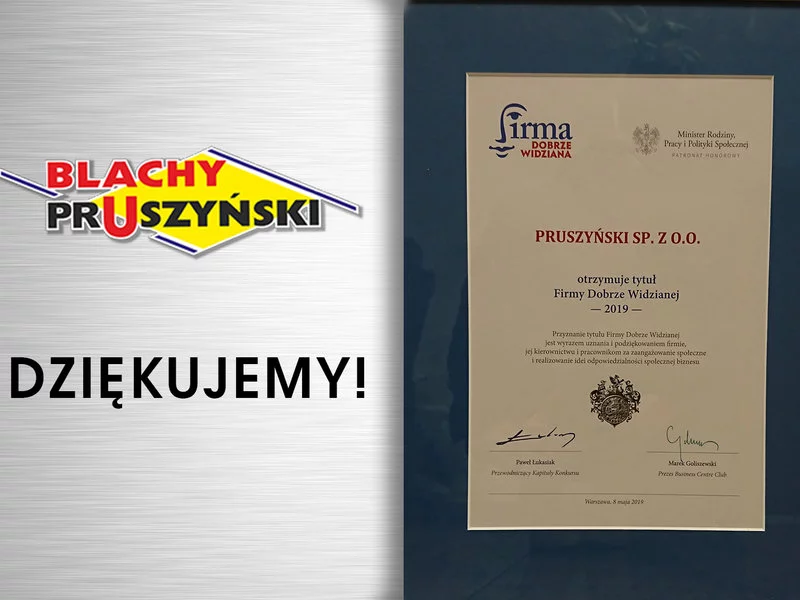 Tytuł Firmy Dobrze Widzianej 2019 przyznana firmie Pruszyński sp. z o.o. - zdjęcie