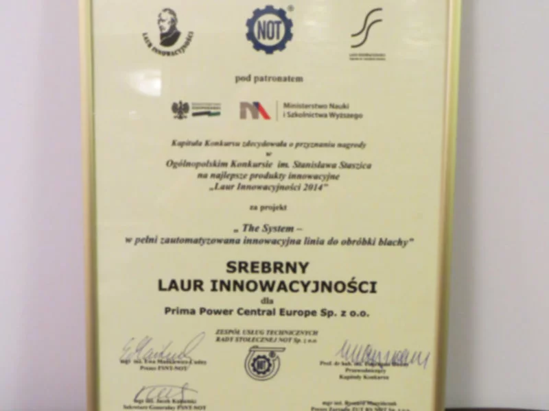 Prima Power nagrodzona Laurem Innowacyjności 2014 - zdjęcie