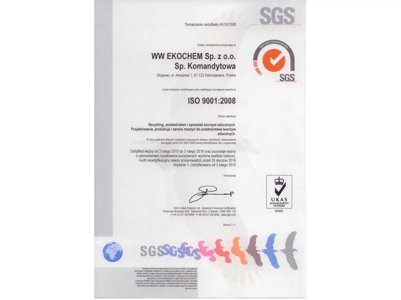 Certyfikat ISO 9001 dla EKOCHEM zdjęcie