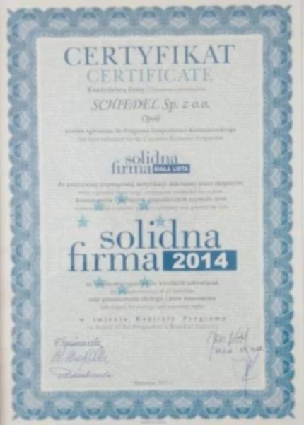 Certyfikat Solidna Firma - zdjęcie