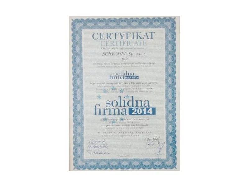 Certyfikat Solidna Firma zdjęcie