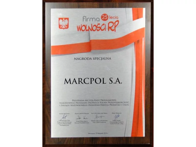 MarcPol nagrodzony tytułami &#8222;Firma 25-lecia wolności RP&#8221;  i &#8222;Przedsiębiorca 25-lecia wolności RP&#8221; zdjęcie