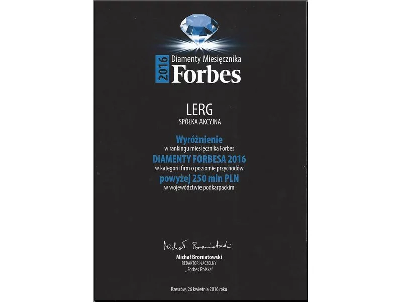 Dynamiczny rozwój LERG wyróżniony tytułem &#8222;Diamenty Forbesa&#8221; 2016 zdjęcie