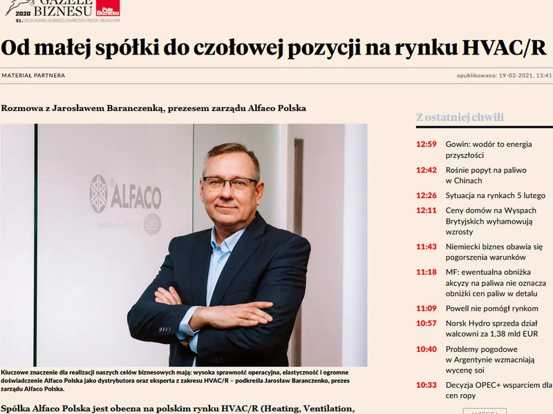 Wywiad dla Pulsu Biznesu z Jarosławem Baranczenko Prezesem Zarządu Alfaco Polska - zdjęcie