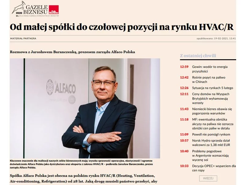 Wywiad dla Pulsu Biznesu z Jarosławem Baranczenko Prezesem Zarządu Alfaco Polska zdjęcie