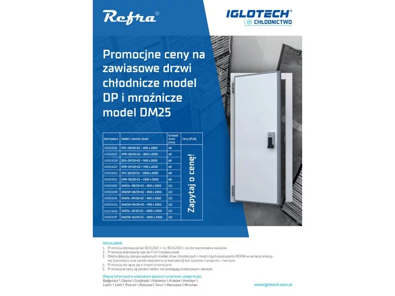 Promocyjne ceny na zawiasowe drzwi chłodnicze model DP i mroźnicze model DM25 zdjęcie
