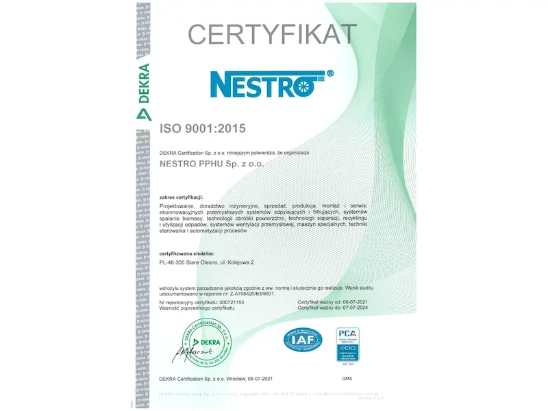 NESTRO z certyfikatem ISO 9001, 14001 zdjęcie