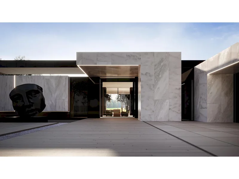 Dom ustawiony względem otoczenia. RE: ASSOLUTO HOUSE projektu REFORM Architekt z rzeźbą Mitoraja zdjęcie