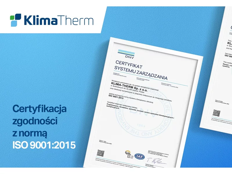 Klima-Therm z nowym certyfikatem ISO 9001:2015 zdjęcie
