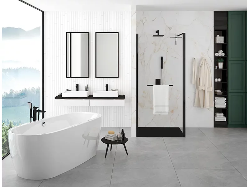 Łazienka z kabiną prysznicową w kolorze czarnym zdjęcie
