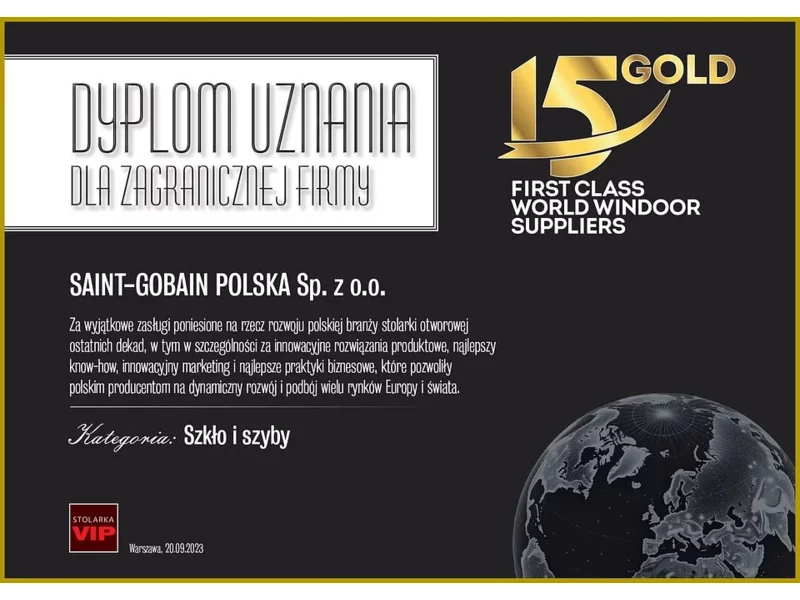 Saint-Gobain Glassolutions liderem w kategorii szyb i szkła w plebiscycie „Złota 15” Stolarki VIP zdjęcie