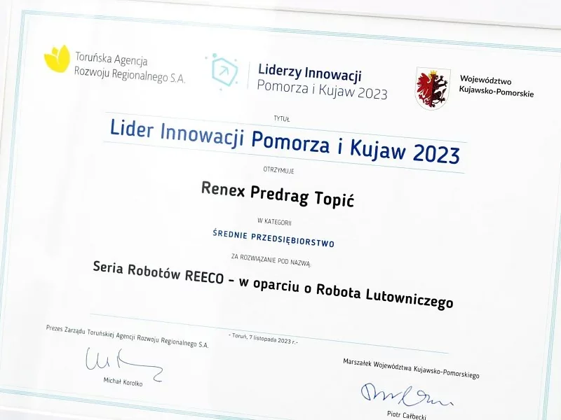 RENEX zdobywa prestiżową nagrodę w konkursie Liderzy Innowacji Pomorza i Kujaw 2023 - zdjęcie