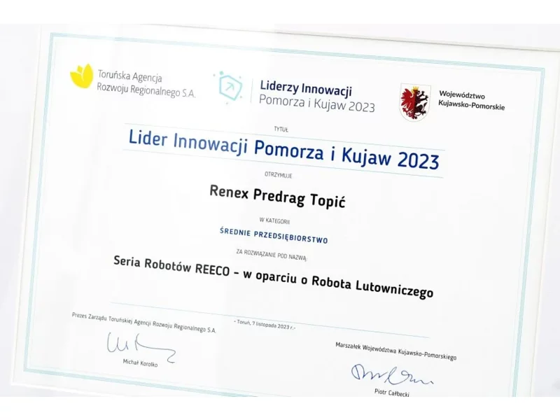 RENEX zdobywa prestiżową nagrodę w konkursie Liderzy Innowacji Pomorza i Kujaw 2023 zdjęcie