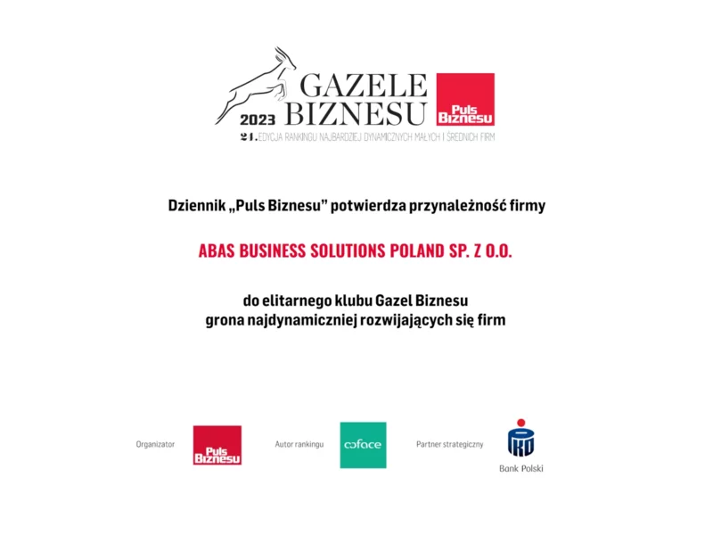 abas Business Solutions Poland uhonorowane prestiżowym tytułem Gazele Biznesu 2023 zdjęcie