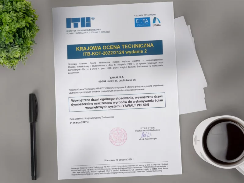Krajowa Ocena Techniczna ITB dla Systemu PBI 50N od Yawal - zdjęcie