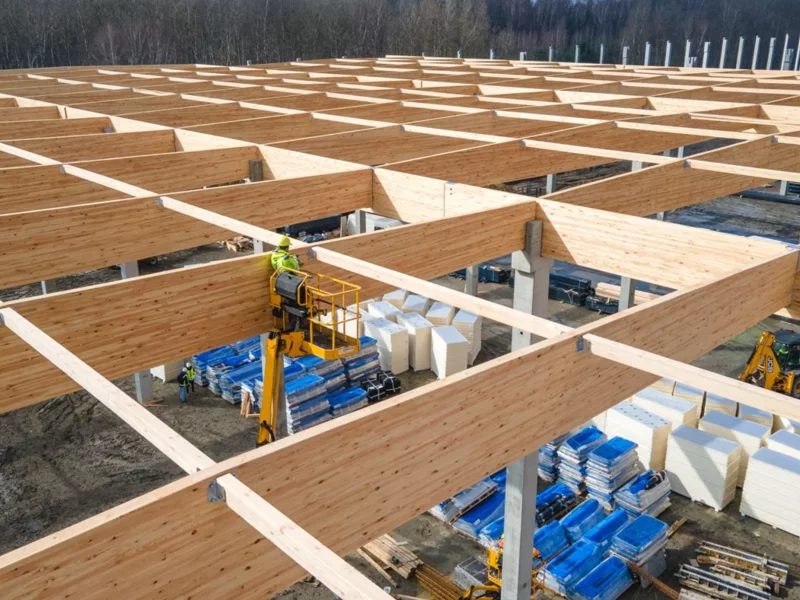 Pod Warszawą powstaje największy w Polsce budynek logistyczny z drewnianą konstrukcją dachu - zdjęcie