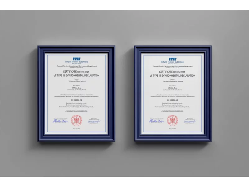 Yawal S.A. uzyskuje certyfikat EPD typ III dla systemów okienno - drzwiowych i fasadowych zdjęcie