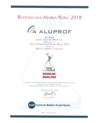Złota Budowlana Marka Roku 2018 w kategorii Profile Okienne Aluminiowe - zdjęcie