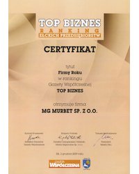 Certyfikat TOP BIZNES 2009 - zdjęcie
