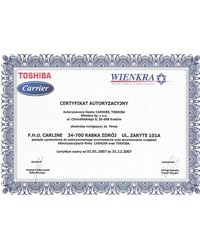 Certyfikat autoryzacyjny Carrier , Toshiba 2007 - zdjęcie