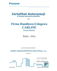 Certyfikat Autoryzacji Daikin 2017 - zdjęcie