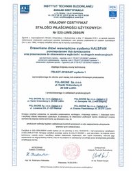 Krajowy certyfikat stałości właściwości użytkowych Nr 020-UWB-2695/W - zdjęcie
