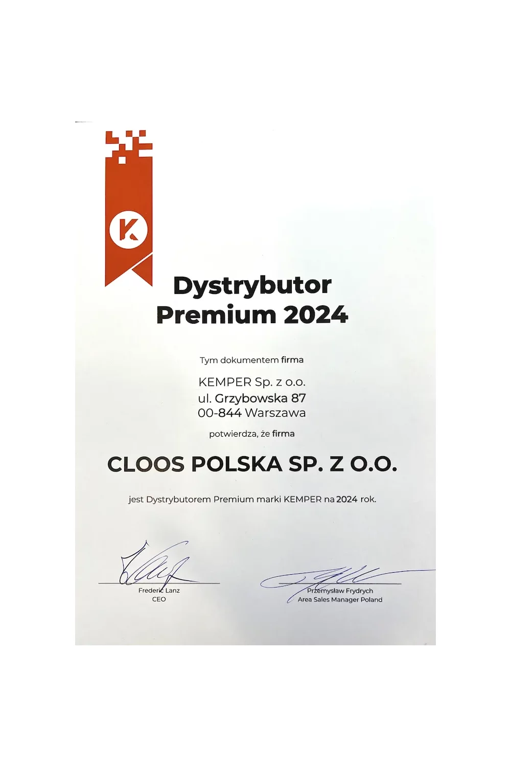Wyróżnienie Dystrybutor Premium 2024 - zdjęcie