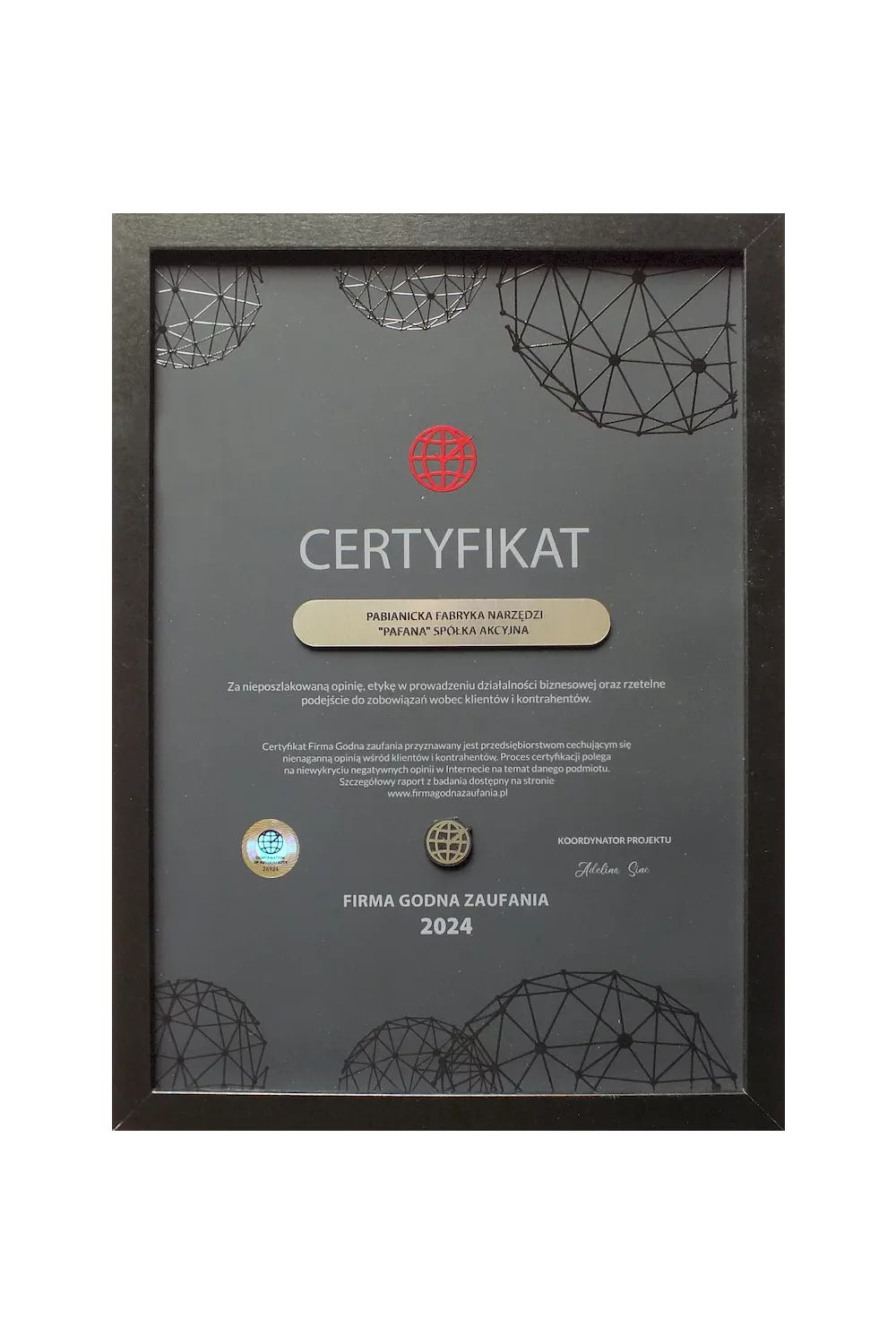 Certyfikat - Firma Godna Zaufania 2024 - zdjęcie