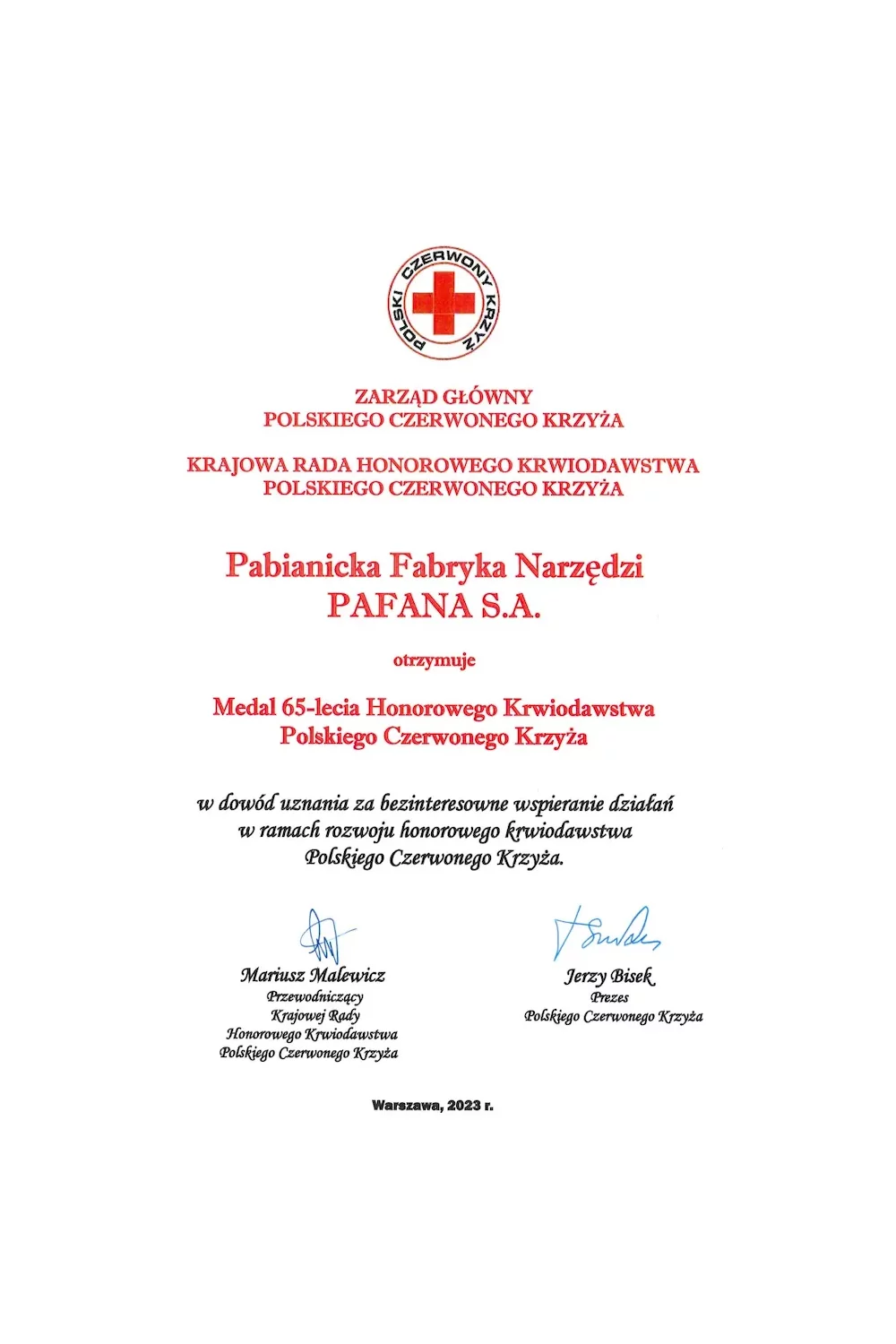 Medal 65-lecia Honorowego Krwiodawstwa Polskiego Czerwonego Krzyża - zdjęcie