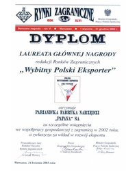 Dyplom Laureata Głównej Nagrody "Wybitny Polski Eksporter" 2002 - zdjęcie