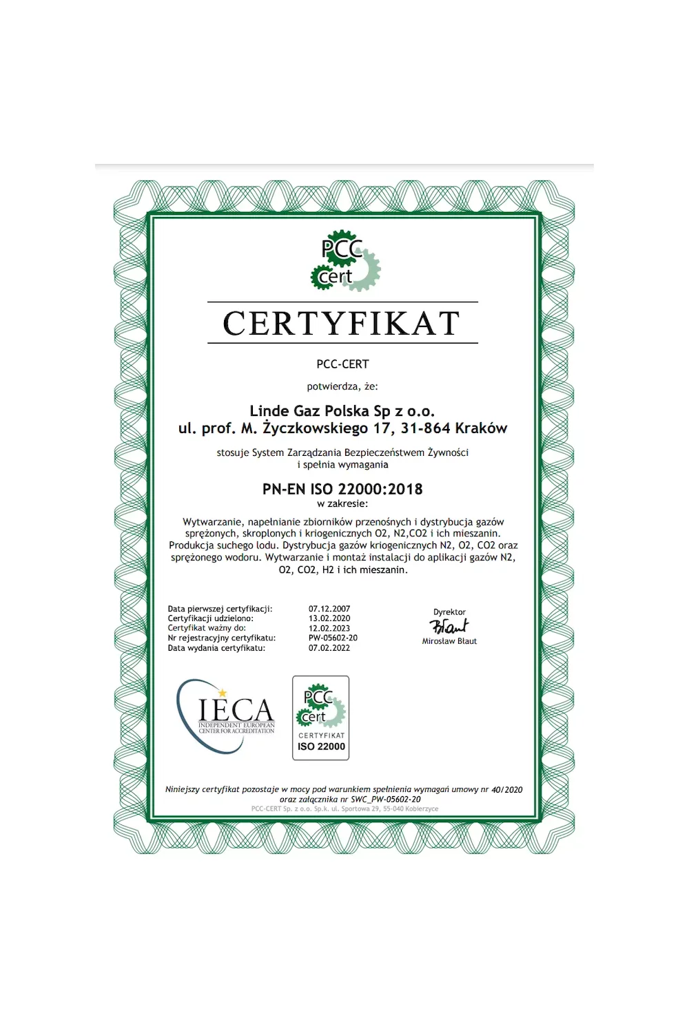 Certyfikat  ISO 22000 - zdjęcie